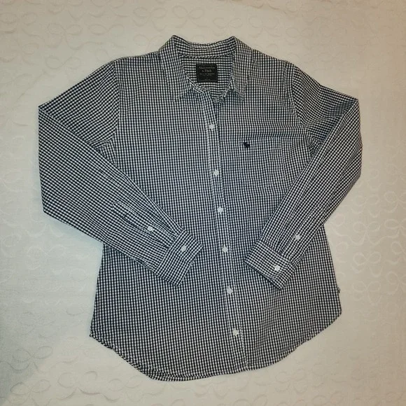 Abercrombie & Fitch Women Gingham L Blue‎ White Button Shirt Long Sleeve Preppy - Picture 8 of 12
